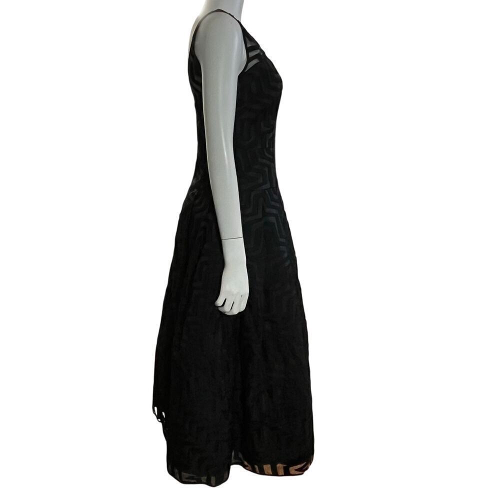 Milly Olivia Black Illusion Cocktail Dress Sleeveless Midi Gown Size 4 - Picture 5 of 16